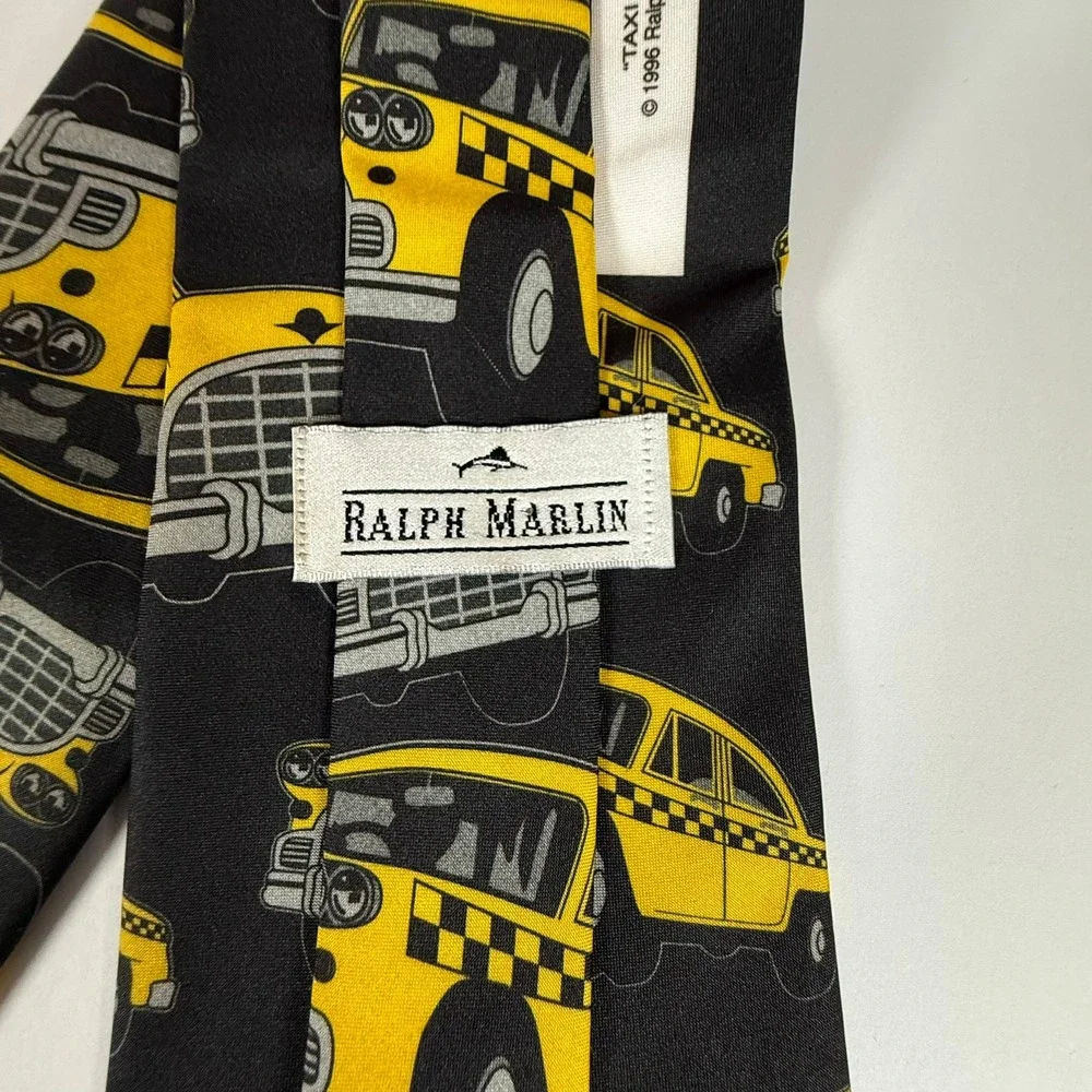 Vintage Ralph Marlin Taxi Cabs Necktie 1996 Yellow Cab Novelty Tie Made USA